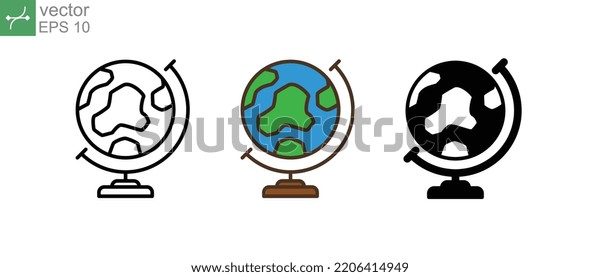 Travel the world with your fingertips using world\
globe as complete map of world, representing earth planet.\
Geography school earth globe icon. Vector illustration. Design on\
white background. EPS\
10
