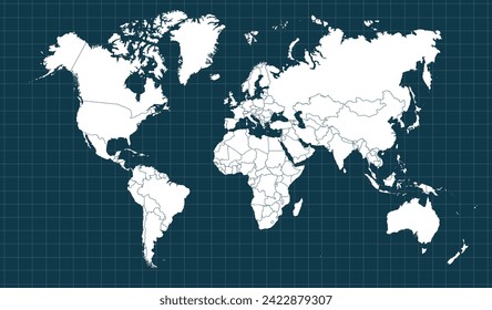 Travel worldwide, map silhouette backdrop. World map vector, isolated on background. Flat Earth, map template for web site pattern, anual report, inphographics. Globe similar worldmap icon. 