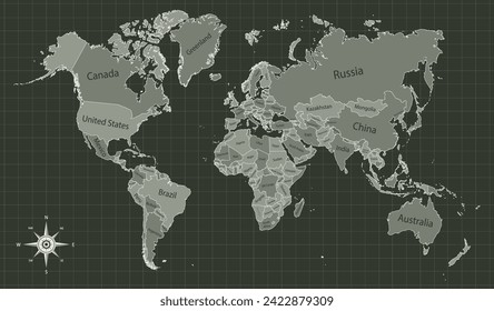 Travel worldwide, map silhouette backdrop. World map vector, isolated on background. Flat Earth, map template for web site pattern, anual report, inphographics. Globe similar worldmap icon. 