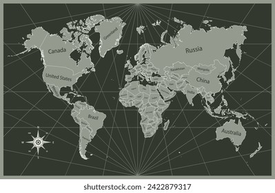 Travel worldwide, map silhouette backdrop. World map vector, isolated on background. Flat Earth, map template for web site pattern, anual report, inphographics. Globe similar worldmap icon. 