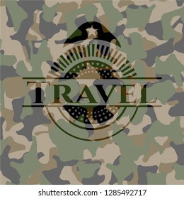 Travel written on a camouflage texture
