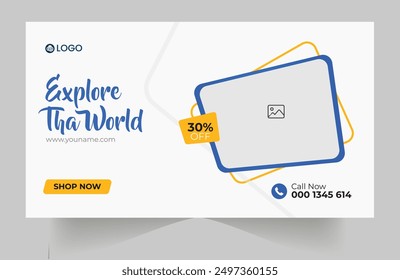 Travel YouTube thumbnail template and business thumbnail and social media post web banner template