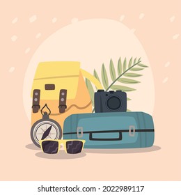 travelbag and suitcase bon voyage icons