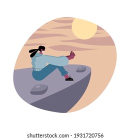 traveler afro woman wearing mask seated in the peak vector illustration design