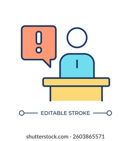 Traveler assistance RGB color icon. Employee answering customer questions at desk. Information support service. Isolated vector illustration. Simple filled line drawing. Editable stroke
