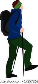 Traveler with backpack, illustration, vector on white background