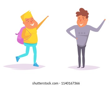 Traveler with backpack Vector. Cartoon. Isolated art on white background. Flat