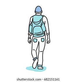 Traveler and Backpacker. hand drawn. line drawing. vector illustration. Tourist