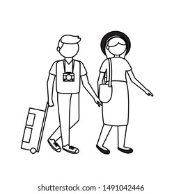 Traveler couple design, trip airport vacation journey holiday transport and voyage theme Vector illustration