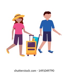 Traveler couple design, trip airport vacation journey holiday transport and voyage theme Vector illustration