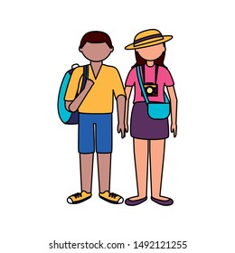 Traveler couple design, trip airport vacation journey holiday transport and voyage theme Vector illustration