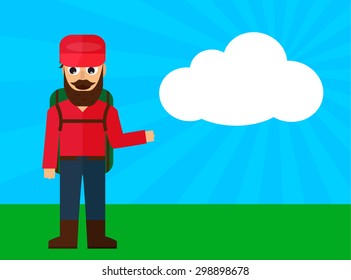 Traveler  with empty space for text flat vector illustration