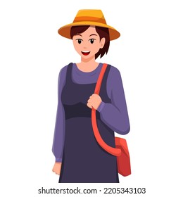 Traveler Girl Character Illustration with Bag and Hat