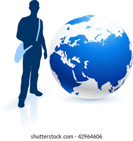 Traveler with Globe Original Vector Illustration