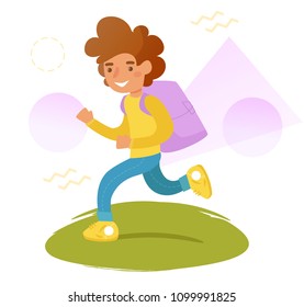 Traveler goes through the forest. Vector. Cartoon. Isolated art on white background. Flat