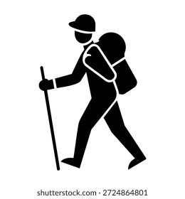 Caminhada do viajante com ícone de vetor de mochila isolado no fundo branco