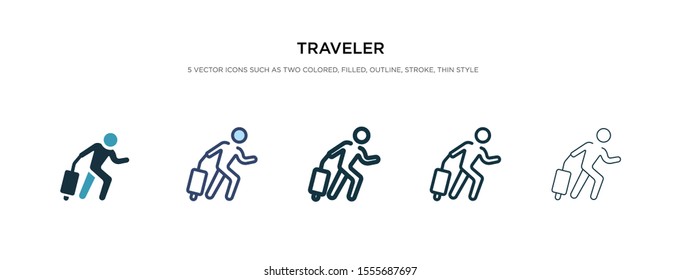 traveler icon in different style vector illustration. two colored and black traveler vector icons designed in filled, outline, line and stroke style can be used for web, mobile, ui