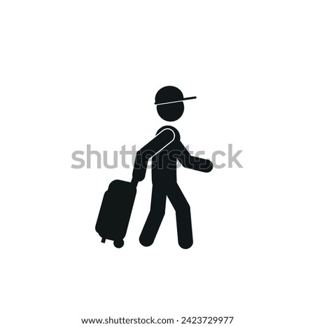 The traveler icon, the passenger pulls the suitcase icon on wheels. The concept of travel, recreation. vacation. Flat illustration highlighted on a white background