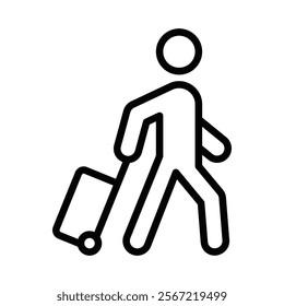 Traveler icon with suitcase in minimal vector style. Editable stroke.