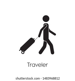 Traveler icon vector. Traveller symbol. Linear style sign for mobile concept and web design. Visitor symbol illustration. Pixel vector graphics - Vector.

