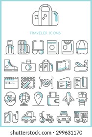 Traveler Icons set vector