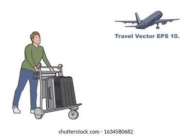 Traveler Illustrator Vector.
charater of passenger in airport.
happy holiday.