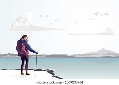Traveler with landscape vector. graphic vector of landscape background with explorer 