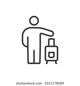 Traveler, in line design. Traveler, journey, exploration, backpack, adventure, wanderlust, sightseeing on white background vector. Traveler editable stroke icon