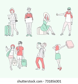 traveler line hand drawing style character vector illustration flat design