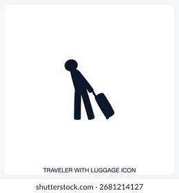 Icono de equipaje Icono de Vector sólido con un diseño audaz y minimalista. Adecuado para presentaciones, Sitios web, App, infografías y varios proyectos digitales o impresos.