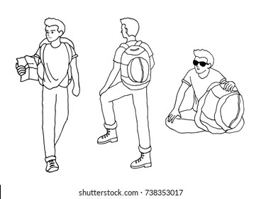 traveler man backpack vector hand drawn cartoon illustration design