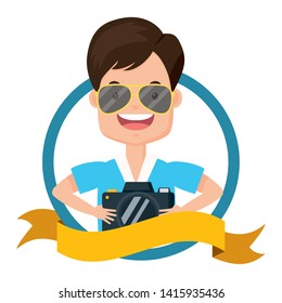 traveler man with photography camera summer time vector illustration
