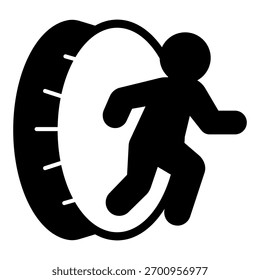 Traveler man and portal solid icon, metaverse concept. Vector graphics. Man with another reality, man and coin sign on white background, glyph style icon for mobile or web design