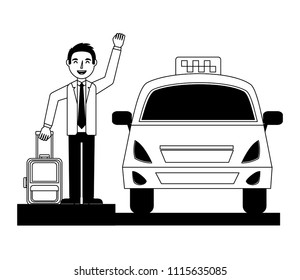 traveler man taking taxi with luggage