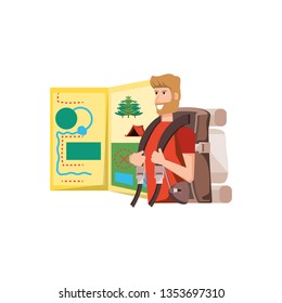 traveler man with travel bag and map guide