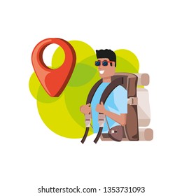 traveler man with travel bag and pin pointer location