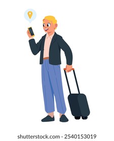 traveler man using gps location app isolated
