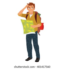  traveler with a map. traveler in nature. vector illustration.