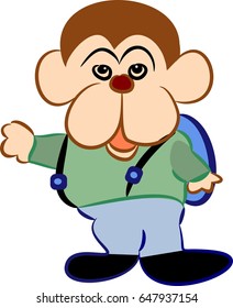 Traveler Monkey on a trip with backpack vector illustration