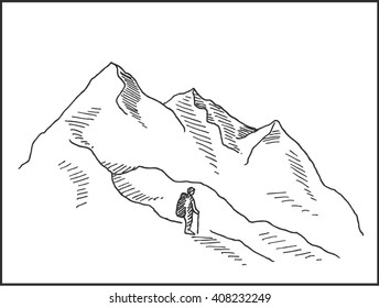 Traveler, mountaineer or climber in the mountains, for extreme climbing sport, adventure travel  and  tourism design