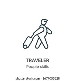 Traveler outline vector icon. Thin line black traveler icon, flat vector simple element illustration from editable people skills concept isolated stroke on white background