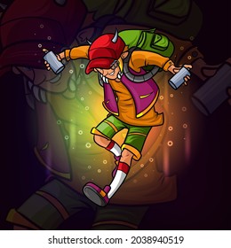 The traveler with the paint spray esport logo design of illustration