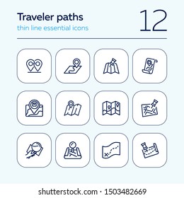 Traveler paths line icon set. Map, route, itinerary. Travel concept. Can be used for topics like navigation, location, guide