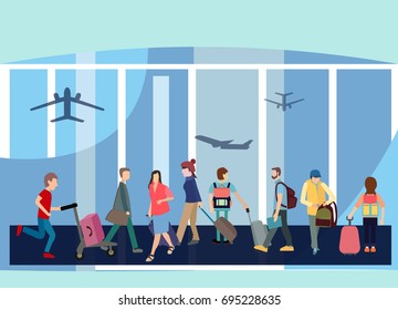 Airport Terminal People Travel Tourist Luggage Stock Vector (Royalty ...