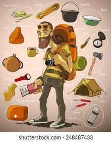 Traveler and a set of things for travel