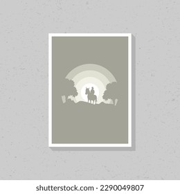 Traveler silhouette design in gray color for wall decoration. Flat vector interior illustration. Suitable for printing, templates and poster backgrounds.