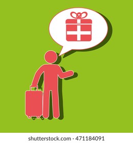 traveler silhouette suitcase map vector illustration  design
