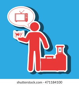 traveler silhouette suitcase map vector illustration  design