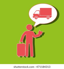 traveler silhouette suitcase map vector illustration  design