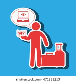 traveler silhouette suitcase map vector illustration  design